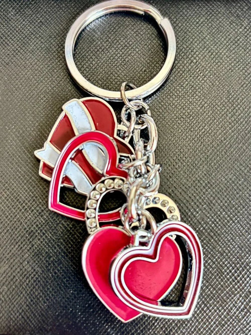 Hearts Keyring Novelty Backpack Multi-Charm Enamel Keychain Bag Accessory Love